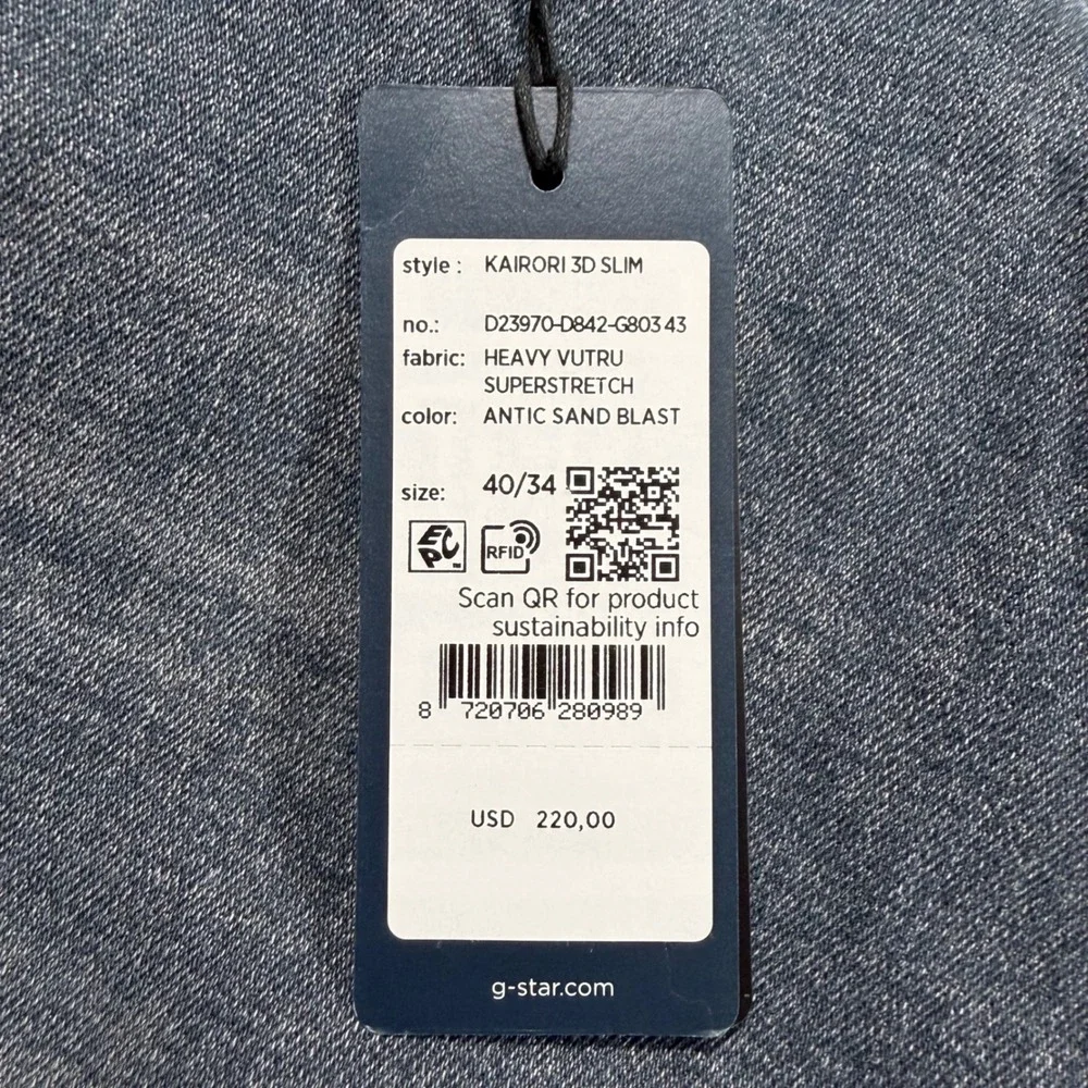 NWT G-Star RAW Kairori 3D Slim Jeans Antic Sand Blast Grey Men 40x34 (Fit 41x32)